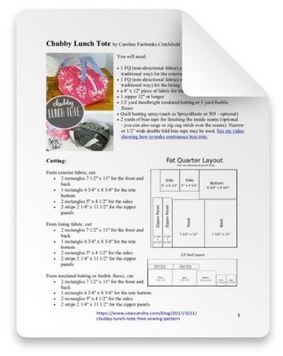 CHUBBY LUNCH TOTE SEWING PATTERN